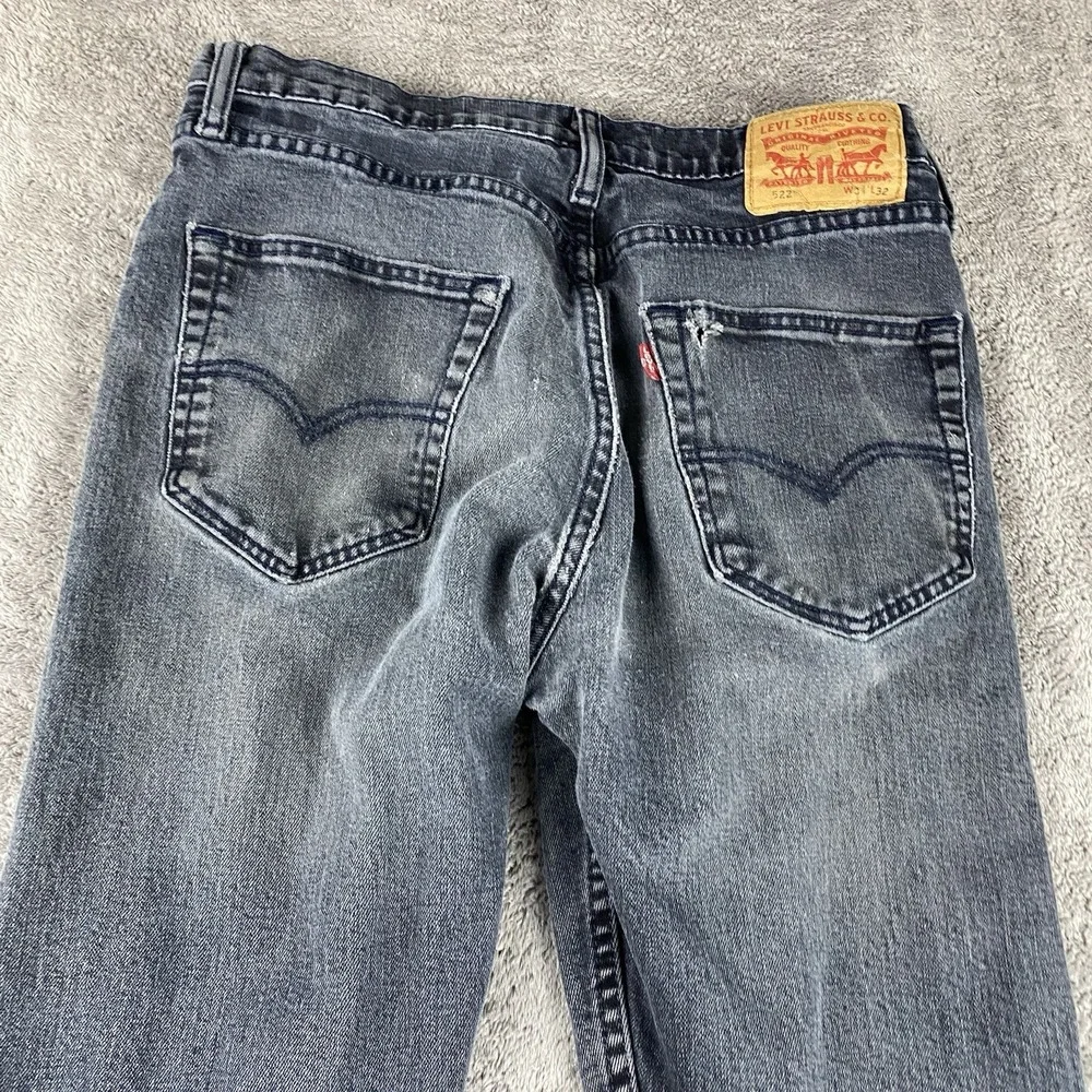 Levis 522‎ Tapered Leg Jeans Mens 31x29 Gray Mid Rise Distressed